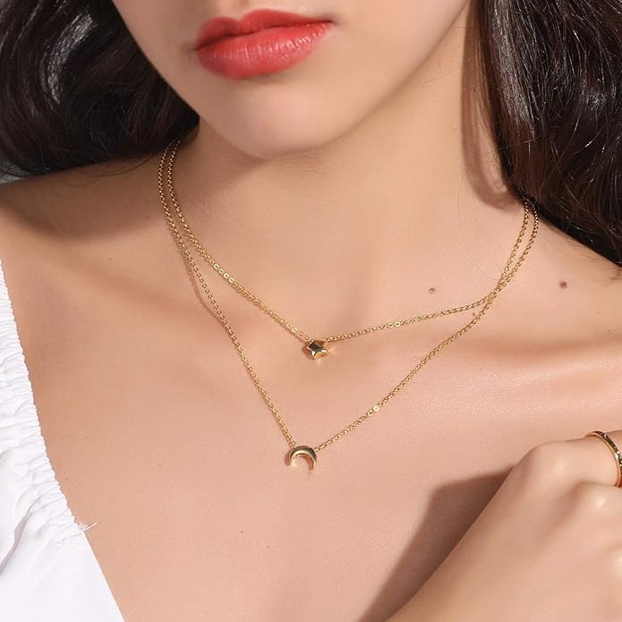 ChicSilver Personalized 925 Sterling Silver Dainty Small Heart/Star/Moon/Dot/Triangle Pendant Necklace for Women, Silver/Gold/Rose Gold/Black (with Gift Box)