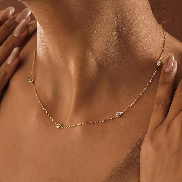 Valentines Day Gifts for Women Her - Dainty Necklaces for Women Cute Station Choker Simulated Diamond Necklace Simple Layering CZ Necklace Trendy Jewelry Gifts