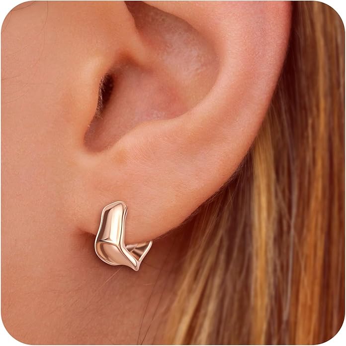 Chunky Gold Hoop Earrings for Women, 14K Gold/Silver Plated Statement Geometric Drop Dangle Earrings Trendy Knot Stud Hypoallergenic Fashionable Gift for Women
