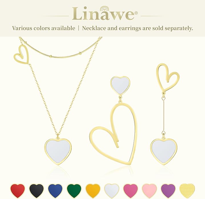 Linawe Layered Choker Heart Pendant Necklace for Women Trendy, Gold/Silver/Rose Gold Chain Stainless Steel Stacked Necklaces, Double Heart Necklace Y2K Preppy Jewelry