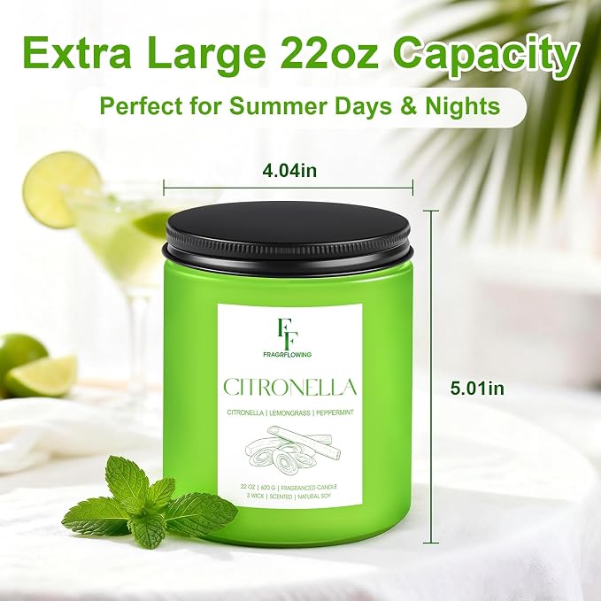 Citronella Large Scented Candle Outdoor Indoor, 3-Wick 22oz Long Lasting - Image 5