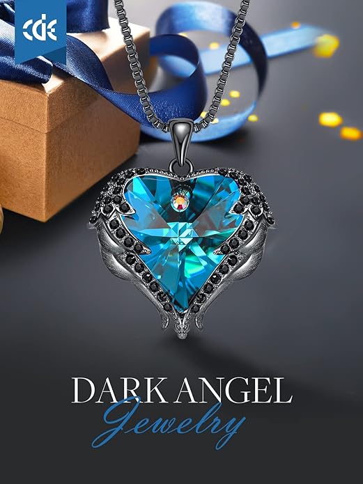 CDE Valentines Day Gifts for Women Angel Wings Necklace for Women with Birthstone, Love Heart Silver Tone/Gold Tone Pendant, Ideal Anniversary or Birthday Jewelry Gifts for Wife Girlfriend Her