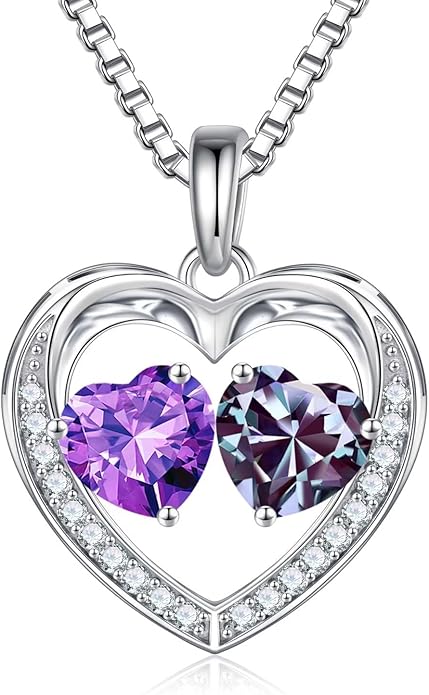 Iefil Valentines Day Gifts for Her - 925 Sterling Silver Heart Birthstone Necklace, Anniversary Birthday Gifts for Women Wife Girlfriend Mom Her