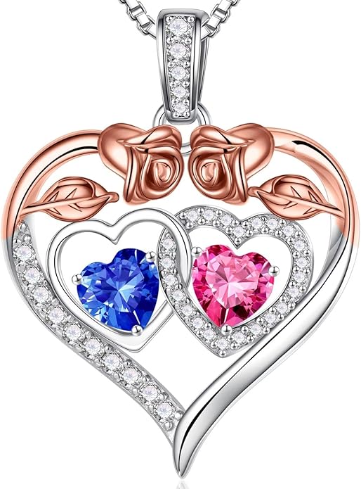 Iefil Valentines Day Gifts for Her - 925 Sterling Silver Rose Heart Necklaces for Women, Anniversary Birthday Gifts for Wife Girlfriend Mom