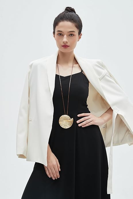 GelConnie Leather Necklace for Women Large Pendant Long Brown Necklace Circle Leather Choker Vintage Sweater Necklace Gold Chunky Boho Necklaces for Women
