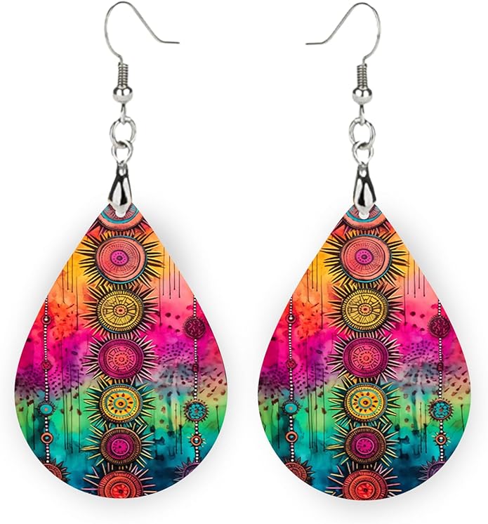 Teardrop Wood Earrings Light Weight Printed Image Dangle Jewelry, Fun and Funky Earrings