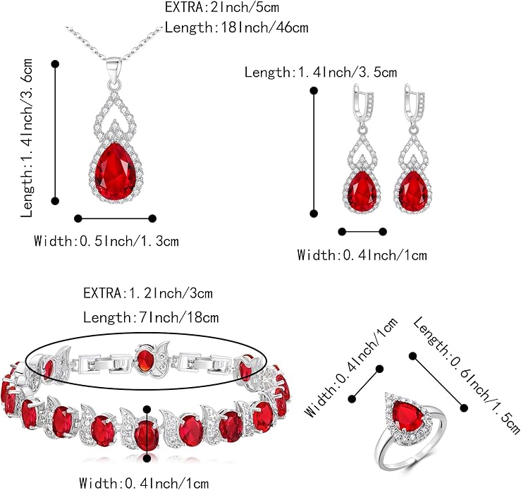 BriLove Wedding Jewelry Set for Women Bride Bridesmaid, Gorgeous Cubic Zirconia Teardrop Necklace Earrings Bracelet Adjustable Ring Jewelry Gift for Birthday/Anniversary/Mother’s Day