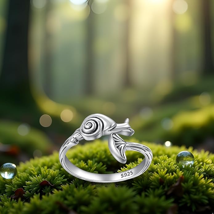Mushroom Rings for Women Snail Sterling Silver Adjustable Open Ring Nature Inspired Adjustable Mushroom Jewelry Woodland Jewelry Gift for Women