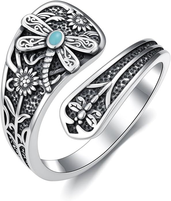 Spoon Ring for Women S925 Sterling Silver Dragonfly Ring Adjustable Thumb Rings Jesus Fish Rings Spoon Jewelry for Brithday Christmas