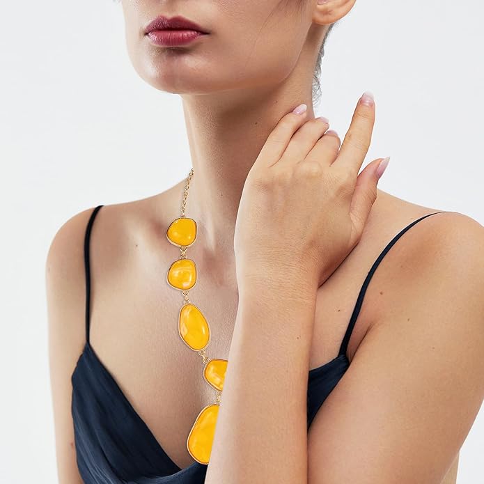 Bocar Bubble Chunky Necklace Alloy Necklace Resin Statement Pendant Necklace for Women