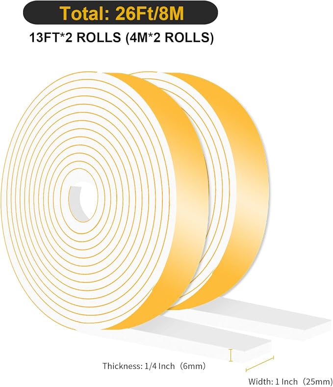 Door Seal Strip, High Density CR Insulation Tape, 1 in x 1/4 in x 26Ft | - Image 2