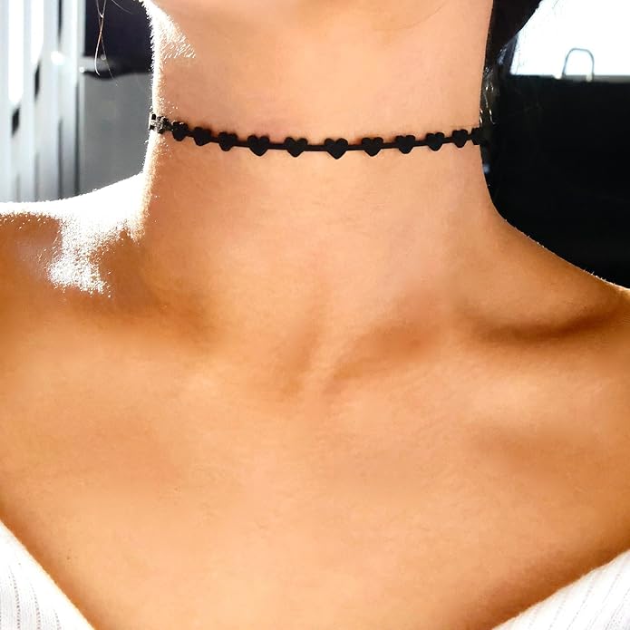 Fesciory Black Necklaces for Women, Adjustable Layered Velvet Leather Lace Collar Necklace, Goth Jewelry Gifts.