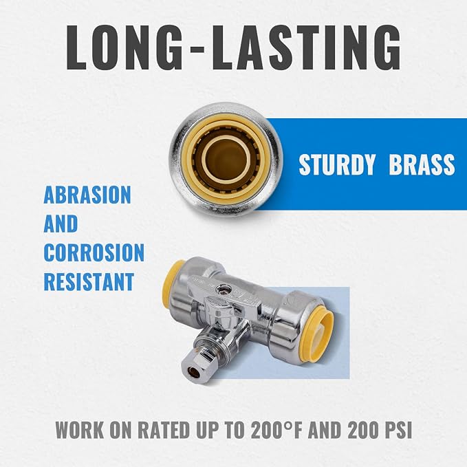 3/4 x 3/4 x 1/4 Inch Compression Tee Stop Valve, 1/4 Turn, Brass | Push to - Image 2