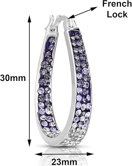 Savlano 14K White Gold Plated Inside Out Crystal Hoop Earrings For Women Comes With Savlano Gift Box
