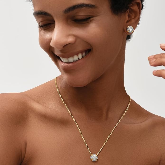 MEVECCO Dainty Gold Necklace For Women 18k Gold Plated Full CZ Pendant Necklace Handmade Necklace Jewelry Everyday Wear