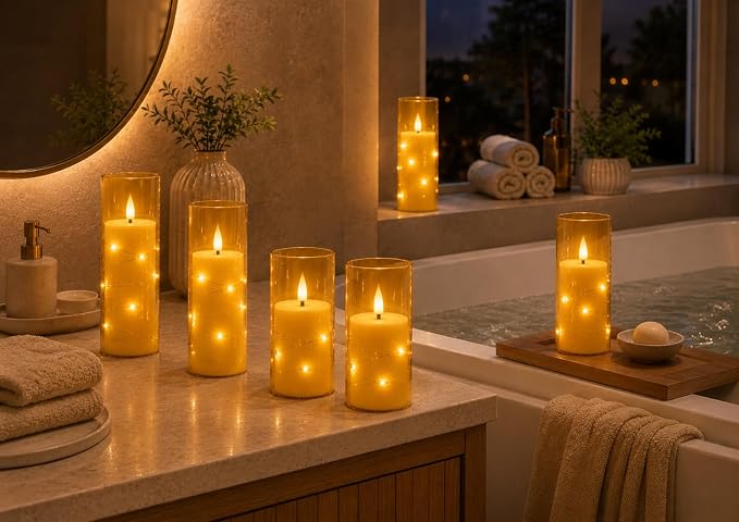 5 Pack Champagne Transparent Acrylic Flameless Taper Candles, Flickering Black - Image 5
