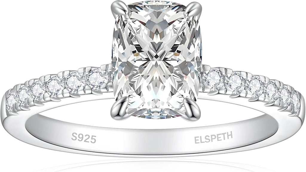 Elspeth 925 Sterling Silver Engagement Ring for Women Oval/Radiant/Pear/Princess/RoundCut Cubic Zirconia Promise Ring Size 4-10