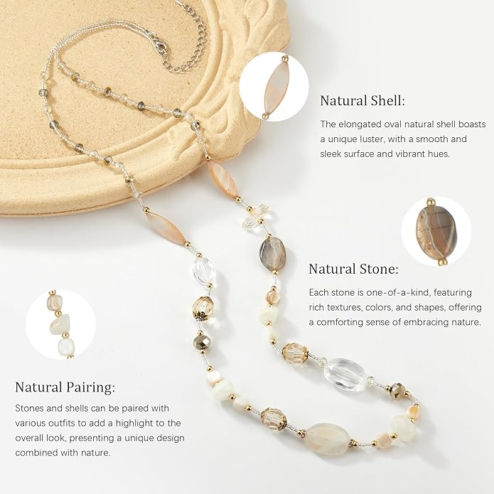 FULU AUTUMN Long Necklaces for Women Trendy Long Chunky Beaded Necklace Boho Fashion Costume Jewelry Mothers Day Gifts for Her