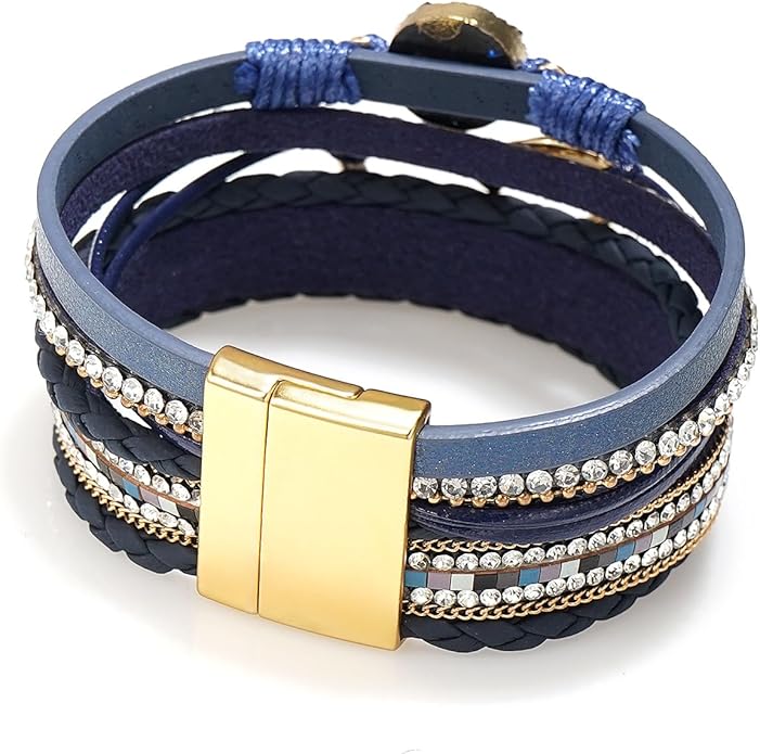 Suyi Multilayer Leather Wrap Bracelet Heart-Shape Wide Cuff Bracelets for Women