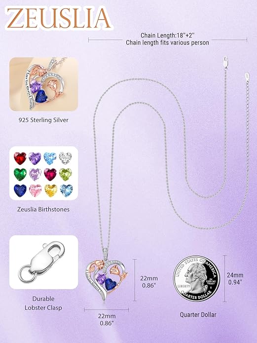 Valentine's Day Gifts for Wife 925 Sterling Silver Double Birthstone Pendant Necklaces I Love You for Always and Forever Necklace Anniversary Birthday Gifts for Wife Girlfriend Mom Her