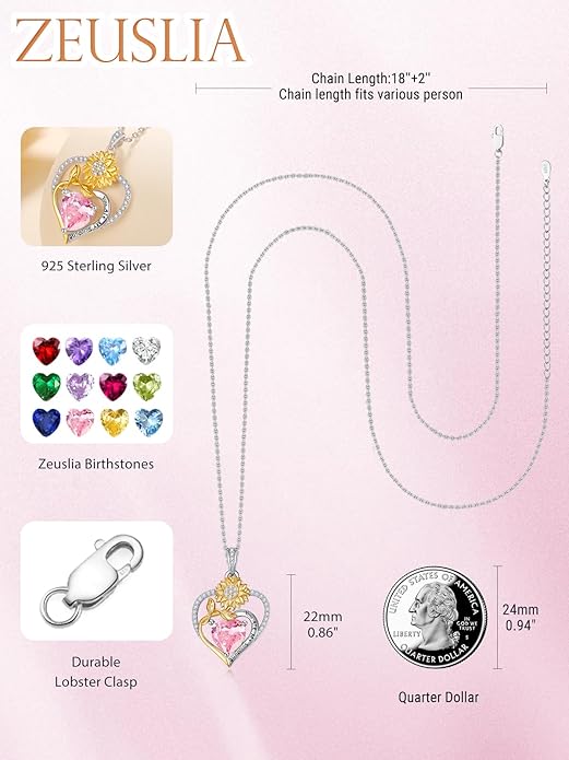 Valentine's Day Gifts for Wife 925 Sterling Silver Double Birthstone Pendant Necklaces I Love You for Always and Forever Necklace Anniversary Birthday Gifts for Wife Girlfriend Mom Her