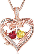 Rose Heart Necklaces for Women, Rose Gold Forever Love Jewelry with 2 Birthstones Pendant,Valentines Anniversarry Birthday Gifts for Her Wife Mom Grandma Daughter, 18+2 Inch Chain