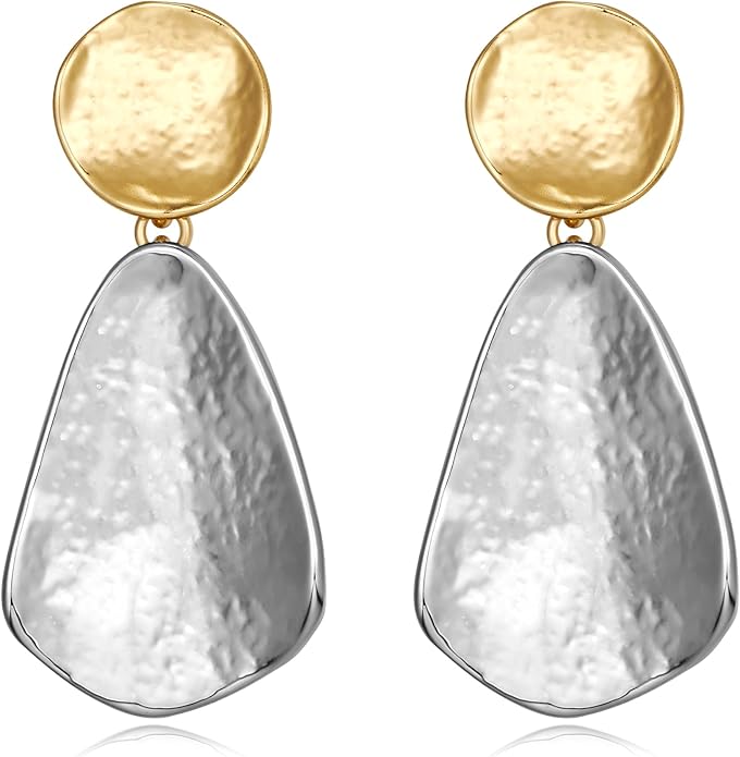 YUJIE Gold Plated Earrings for Women Geometric Chunky Dangle Earring Trendy Silvery Two-Tone Statement Jewelry