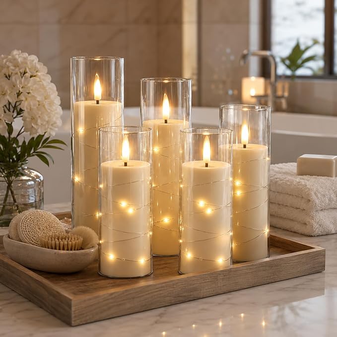 Da by 5 Pack Clear Acrylic Flameless Taper Candles, Flickering Black Wick LED - Image 2