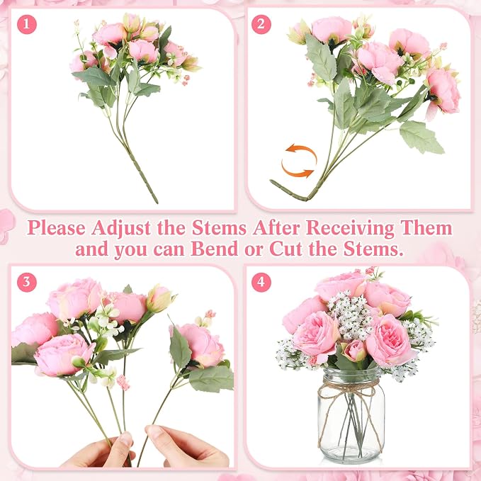 6 Sets Mason Jar Flowers Centerpiece Table Decorations, Coral Pink | Faux - Image 2