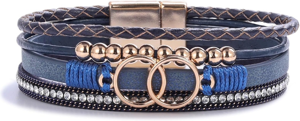 FANCY SHINY Boho Leather Wrap Bracelet Stackable Infinity Chunky Cuff Bracelets Western Hippie Outfits Jewelry Valentine Gifts for Women