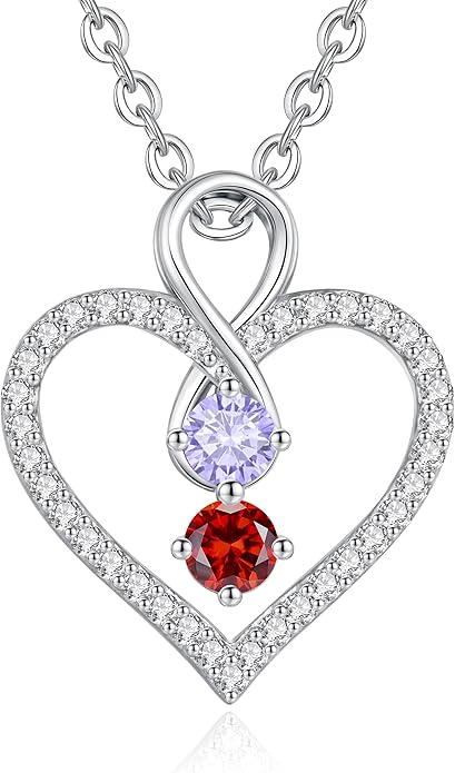 LOUISA SECRET Infinity Double Birthstone Necklace, 925 Sterling Silver Tiny Pendant Heart Necklace for Women Wife Her, Best Jewelry Gift Heart Jewelry Meaningful Gift for Valentine's Day, Christmas, Birthday Anniversary
