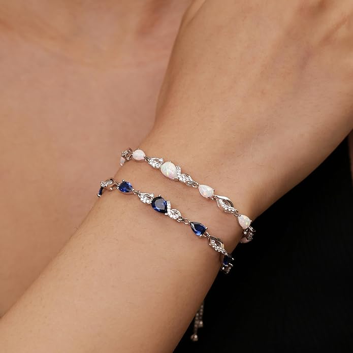 FANCIME Birthstone Teardrop Tennis Bracelet for Women, Sterling Silver 9x7mm main Gemstone Bolo Adjustable Chain Bracelet Fine Jewelry Birthday Gifts for Women Mom Wife Her