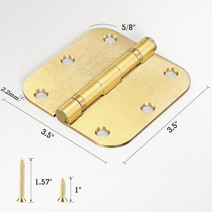 TDCHINGES Rounded Door Hinges Brushed Brass 3.5 Inch 5/8" Gold Lasting Mute | - Image 5