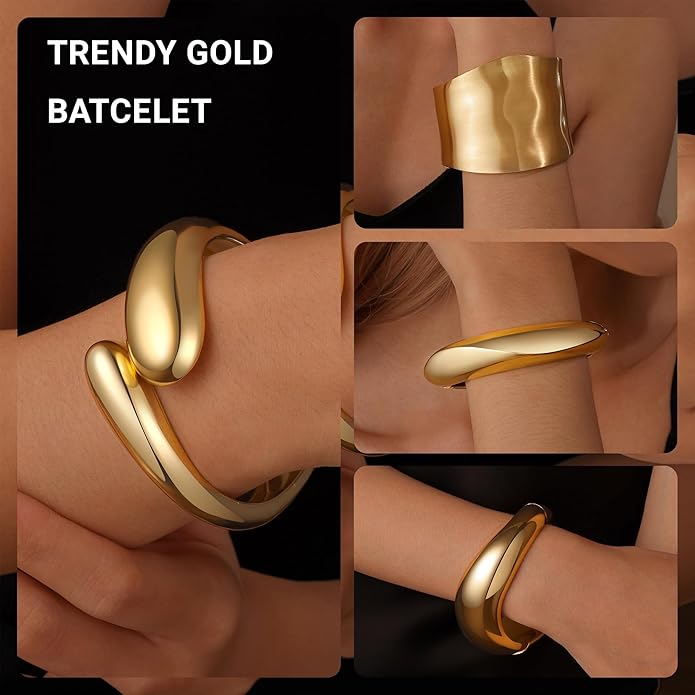 Chunky Gold Bangle Bracelets for Women, Premium Zamak 3 Alloy with 14K PVD Vacuum-Ion Plating & Electrophoretic Finish, Ideal for Parties, Weddings, Christmas & Valentine’s Day Gifts