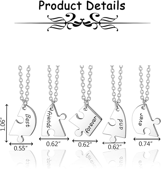 Jovivi Silver Tone Alloy BFF Necklace for 2-5 Best Friends Matching Heart Pendant Friendship Necklaces Women Jewelry Gift