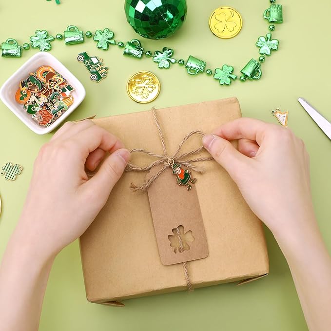 MARFOREVER 40Pcs/20 Pairs St. Patrick's Day Charms for Jewelry Making, Green Charms Assorted Shamrock Hat Coins Beer Gnome Enamel Lucky Charm Pendants for Bracelet Necklace Earrings Making Accessories