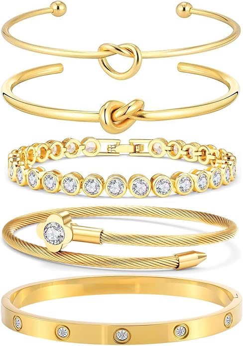18 K Gold Plated Love Bangle Bracelet Stack Cuff Jewelry for Women Jewelry Set for Women Gift with Box