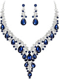 BriLove Women's Wedding Bridal Austrian Crystal Teardrop Flower Cluster Statement Necklace Dangle Earrings Jewelry Set for Party Prom