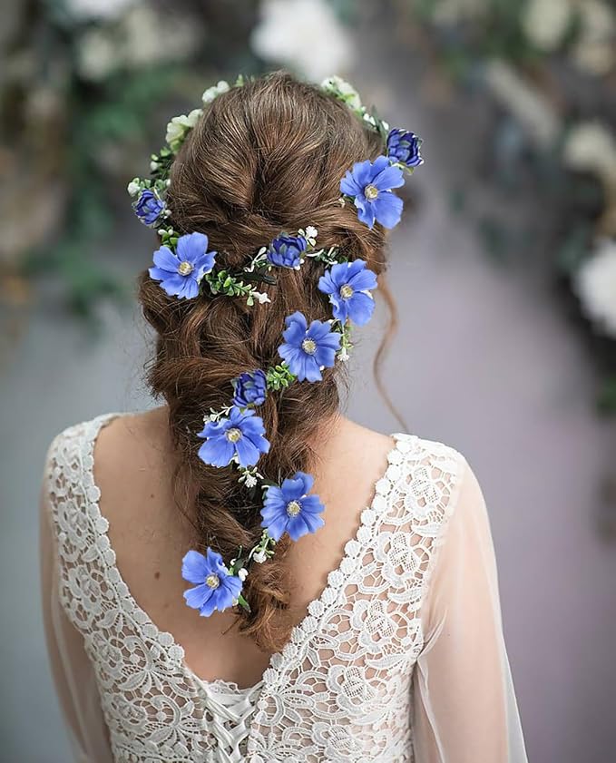 6PCS Blue Silk Cosmos Flowers 24'' Wild Flowers Artificial Fake Flowers - Image 4