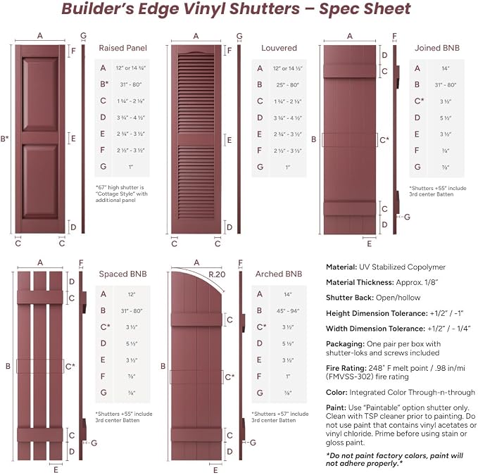 14.75 in. W x 67 in. H Builders Edge, Cottage Style, Raised Panel Shutters - Image 9