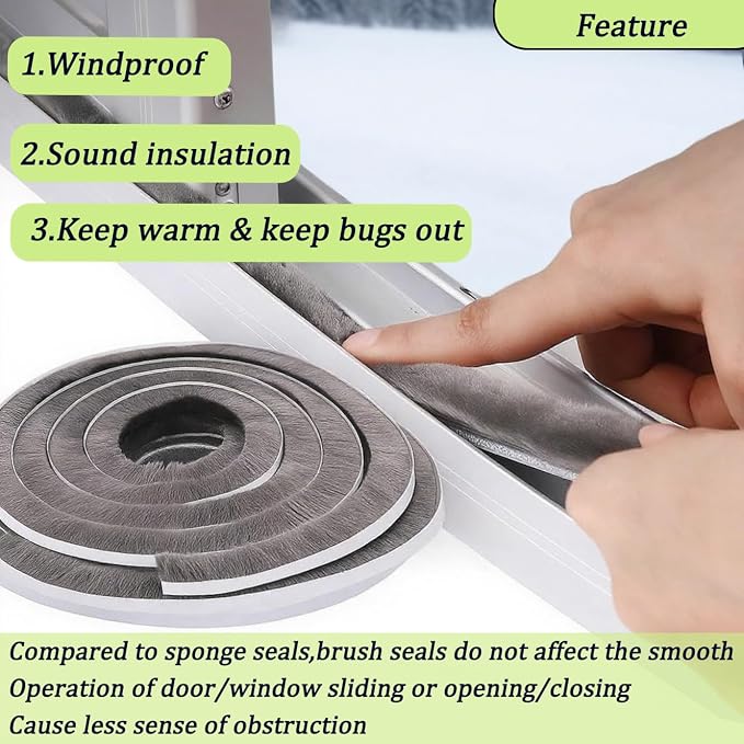 ZOMPAGO Brush Weather Stripping Door Window Seal, 0.9 x 0.4 x 66 FT | Felt - Image 6