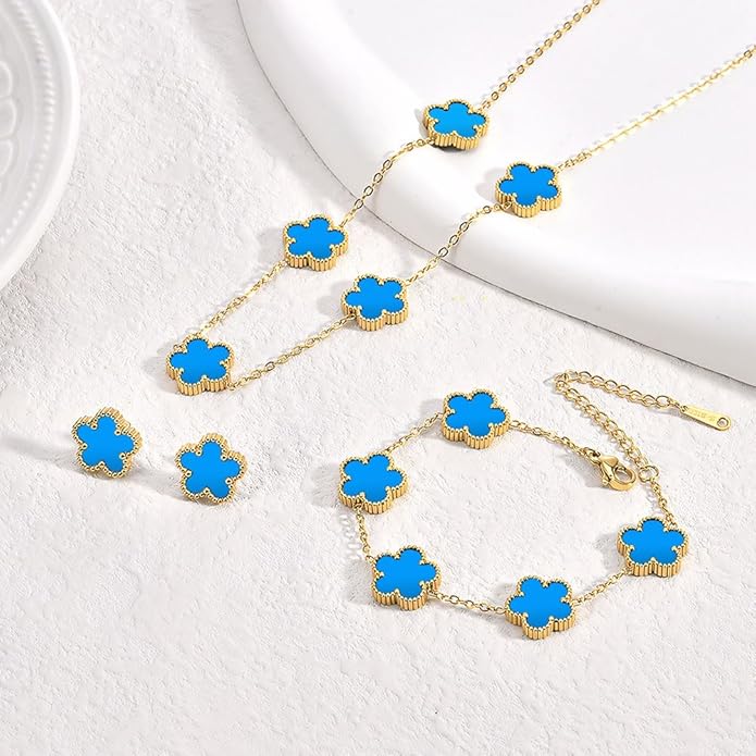 18K Gold-Plated Four Leaf Clover Bracelet for Women,Adjustable lucky Bracelet Set Jewelry Gift-Hypoallergenic Charm for Birthdays, Wellness & Daily Wear