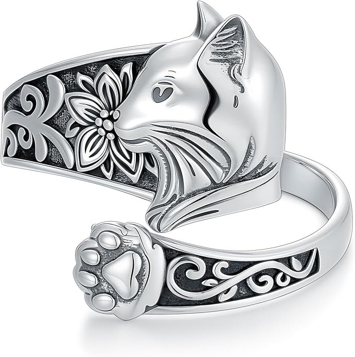 Midari Sun and Moon/Bee/Celtic/Life of Tree/Lotus Spoon Ring for Women 925 Sterling Silver Adjustable Ring Open Ring for Women Men Halloween Birthday Gift