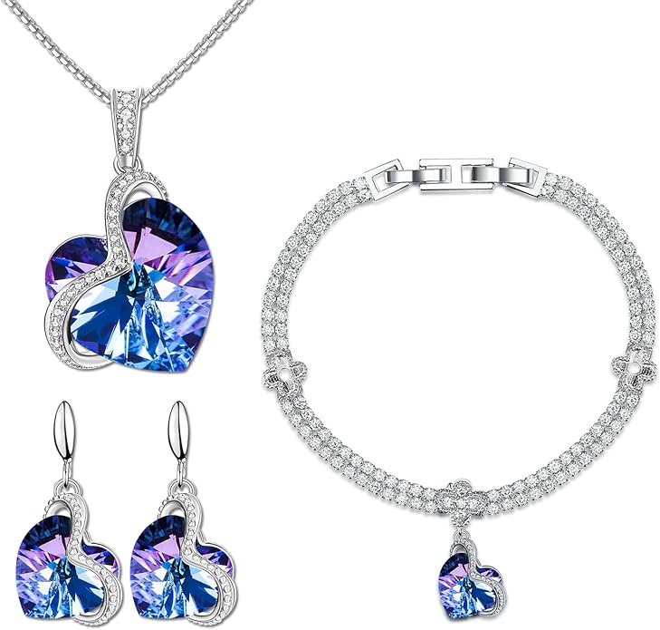 Charming Crystal Jewelry Sets For Women 18K White Gold Plating Bracelet Necklace And Earrings Sets For Wife Girlfriend Or Mothers Idea Gift For Mother's day