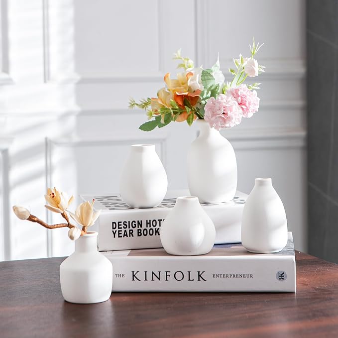 White Ceramic Bud Vase Set of 12 DIY Matte Flower Vases | Modern mini ceramic - Image 9