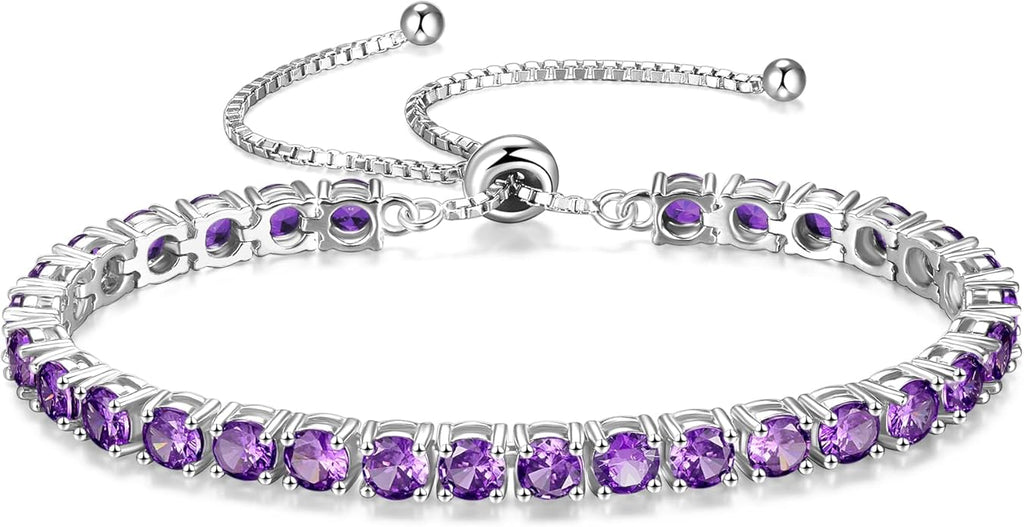 FANCIME Birthstone Bracelet Jewelry for Women Sterling Silver Tennis Bracelet Classic Bolo Adjustable Chain Fine Jewelry Anniversary Birthday Gifts for Women Mom Wife Her
