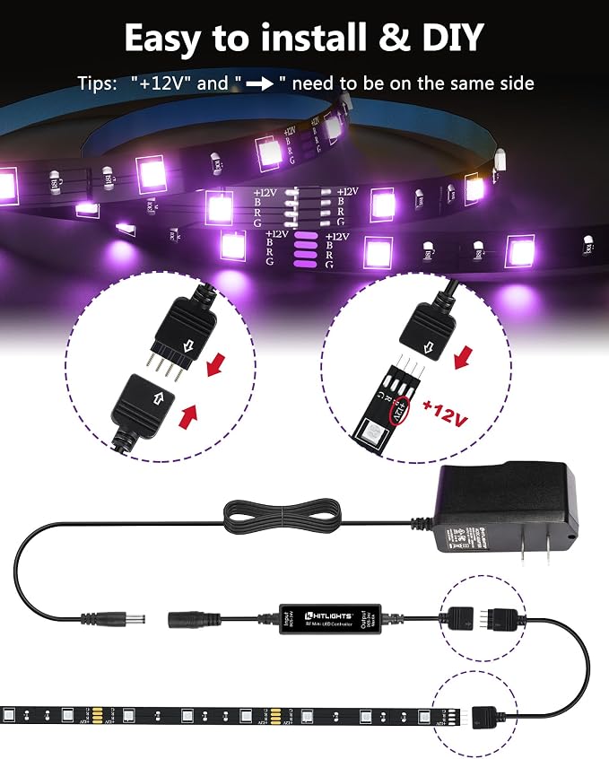 HitLights LED Strip Lights, Small LED Light Strips Dimmable, RGB 5050 Color - Image 6
