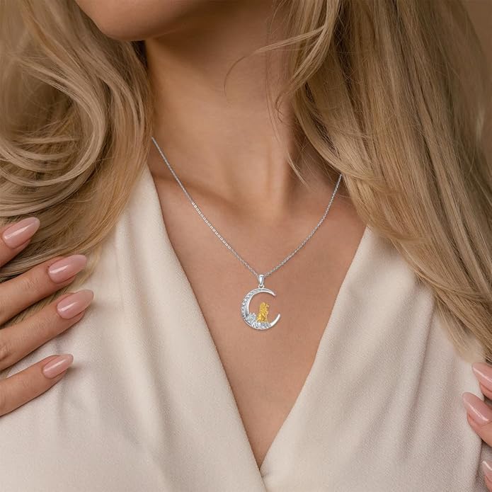 Diamond Lion Necklace for Women 925 Sterling Silver Lion on Moon Pendant Jewelry Gifts