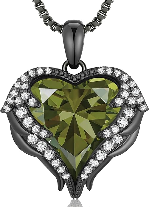 CDE Valentines Day Gifts for Women Angel Wings Necklace for Women with Birthstone, Love Heart Silver Tone/Gold Tone Pendant, Ideal Anniversary or Birthday Jewelry Gifts for Wife Girlfriend Her