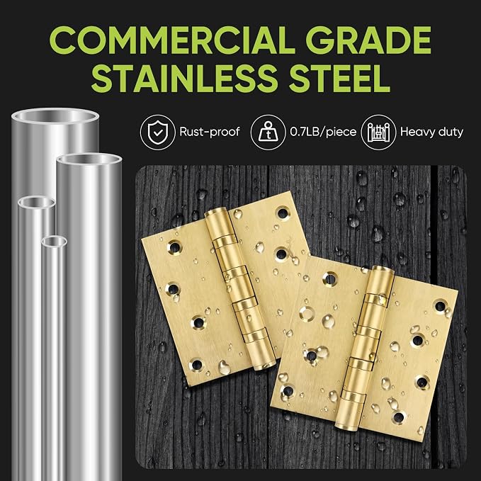 3 Pack Ball Bearing Door Hinges, 4in x 4in Door Hinges, Heavy Duty Stainless - Image 2